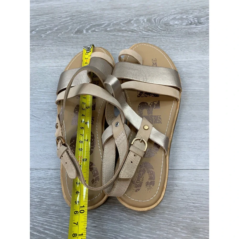 Sorel Ella Women's Sandals Metallic Gold Tan Leather Flat 8 Casual Shoes